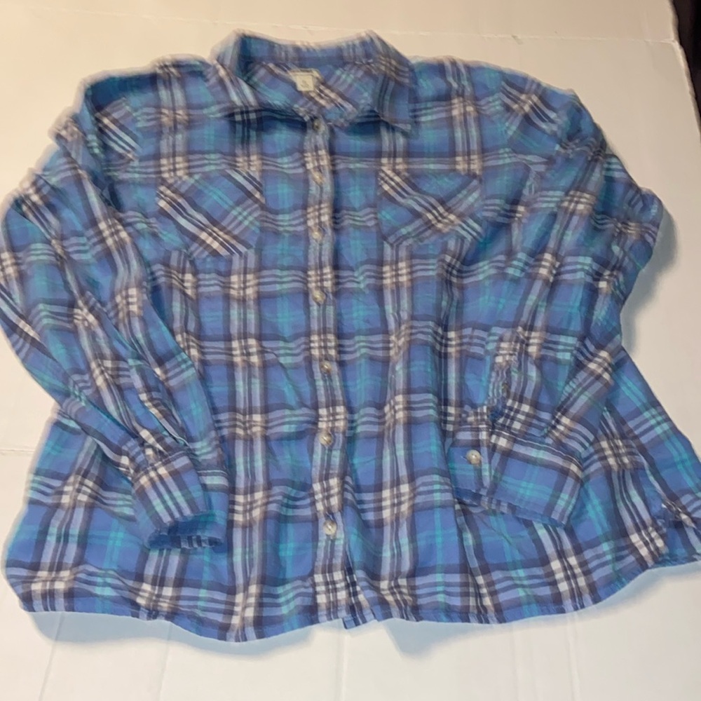 LL Bean blue plaid button down shirt size XL
